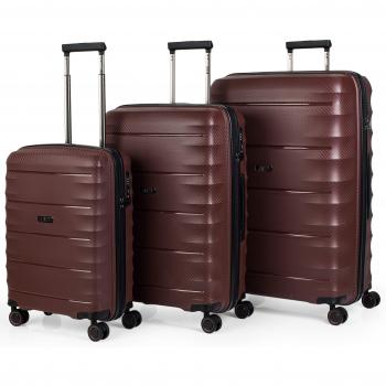JASLEN - Juego Set 3 Maletas Trolley 50/60 / 70 cm Polipropileno PP. Rígidas, Resistentes y Ligeras. 4 Ruedas Dobles. Candado TSA. Pequeña Low Cost 161000, Color Vino