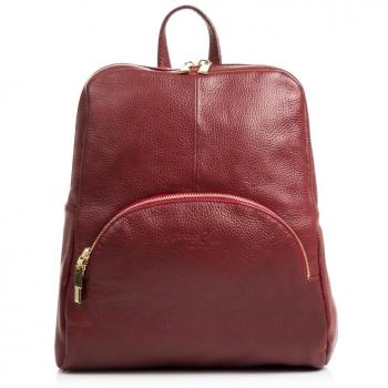 FIRENZE ARTEGIANI.Mochila de mujer casual piel auténtica.Mochila de piel acabado Dollaro. Bolso mochila casual mujer cuero genuino. MADE IN ITALY.VERA PELLE ITALIANA. 31x31x10 cm. Color: ROJO GRANATE