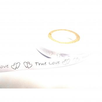 2 metros de cinta de raso de 10 mm, con blancas True Love y de los corazones en la escritura de plata, Valentine 10 mm