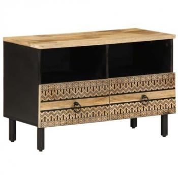 Mueble de TV madera maciza de mango rugosa negro 70x33,5x46 cm