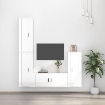 Set de muebles de TV 4 piezas madera contrachapada blanco brillo