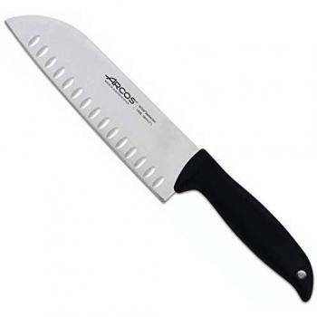 Arcos Serie Menorca, Cuchillo Santoku con Alveolos, Hoja de 180 mm, Mango Color Negro