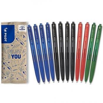 Pilot -Flowpack 12 uds - Super Grip G Bolígrafo retráctil colores surtidos 4 Azules, 4 Negros, 2 Rojos, 2 Verdes - Punta Media