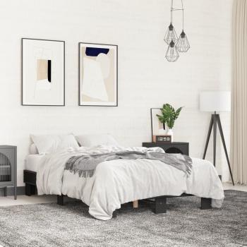 Cama negra de 135x190 cm con estructura de madera multicapa y metal