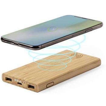MKTOSASA - Power Bank en línea Nature con Carga por Cable de 6.000 mAh de Capacidad y Cargador inalámbrico Incluido. Carga hasta 3 Dispositivos simultáneamente - 7.4 x14.8x1.7 Bambú