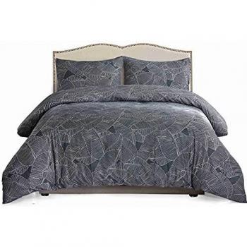 Vivilineneu Juego de Cama Funda nórdica con patrón de Hoja de Cremallera de Microfibra 230 * 220cm 2 Fundas de Almohada 75x50cm