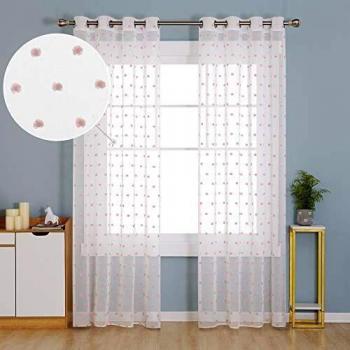 Deconovo Cortinas Translucida y Visillos Salón para Ventanas Dormitorio Juventil de Decorativas Infantiles Lino Voile Suave 140x280cm Rosa