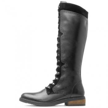 Hush Puppies Women's Rudy Leather and Suede Zip-Up Lace-Up Long Boots - Black - Size UK 8