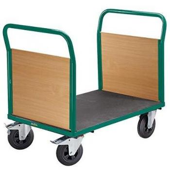 Carro de Plataforma Eurokraft Pro con 2 Paredes y Ruedas de Goma, Dimensiones 1050 x 700 mm, Color Azul Claro