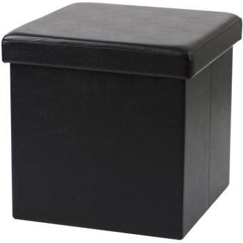 Pouf cuadrado de almacenamiento efecto cuero PVC - 76 x 37,5 x H 37,5 cm - Negro