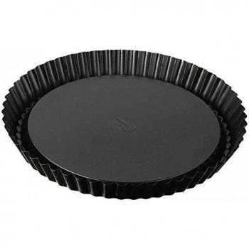 Dr. Oetker Molde Hornear Redondo y Borde Rizado Tartas con Antiadherente Especial Resistente hasta 230ºC, Ca 1100ml, 1ud, Acero con Revestimiento, Negro, 28 cm