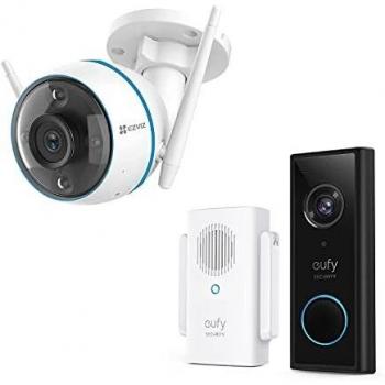 EZVIZ WiFi 1080p Cámara con Batería de Vigilancia Exterior/Interior, IP FHD Cámara de Seguridad Inalámbrica con Visión Nocturna, Audio Bidireccional, 5500mAh Recargable, Compatible con Alexa, C3A Duo