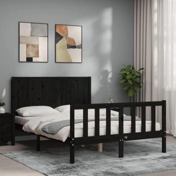 Cabecero negro con madera maciza 140x200 cm, estructura de cama con cabecero de madera maciza negra, dimensiones 140x200 cm, marca Vidaxl