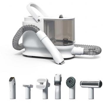 Set de peluquería 6 en 1 para mascotas, cortapelos y aspirador de pelos para perros y gatos, kit blanco con accesorios de cuidado del pelaje