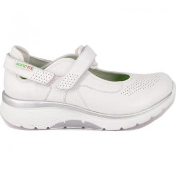Cómoda Bailarina mujer Mephisto línea SANO modelo ILINA en piel blanca, ajuste con velcros, altura tacón bajo (1-3 cm), referencia ILINA-WHITE