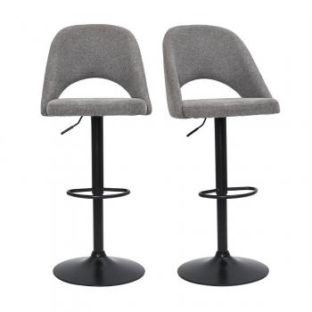 Set de 2 taburetes de cocina regulables de tejido efecto aterciopelado texturizado gris y metal negro Cosette