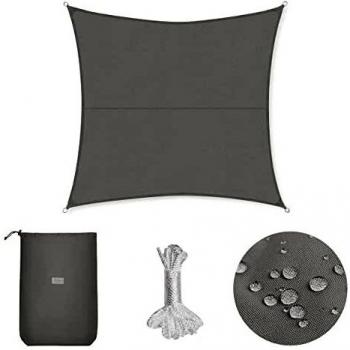 Sekey Toldo Vela de Sombra Impermeable 3.6x3.6m Cuadrada Protección Rayos UV, Resistente al Desgarro, para Terraza Balcon Patio Exteriores Jardín, con Ojales y Cuerdas de Fijación, Gris Claro