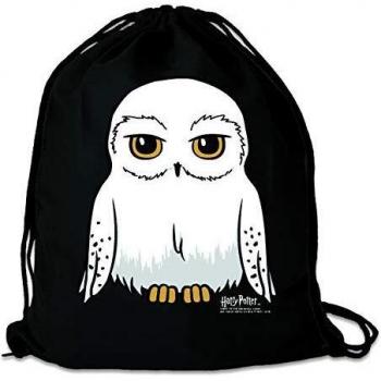 LOGOSHIRT - Harry Potter - Lechuza - Hedwig - Mochila Saco - Bolsa - Negro - Diseño Original con Licencia