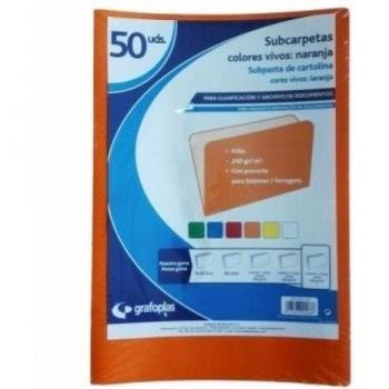 Grafoplas - Pack 50 subcarpetas Folio cartulina 240g Naranja -