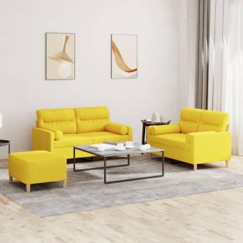 Juego de sofás con cojines 3 piezas tela amarillo claro vidaXL