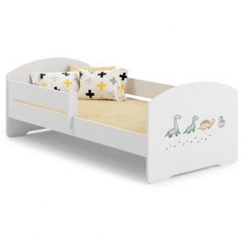 Cama Individual Luk 140x70 con Colchón y Baranda de Seguridad - Dinosaurios