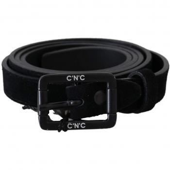 Costume National Black Leather Velvet Buckle Waist Belt - 100 cm / 40 Inches