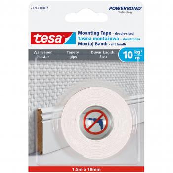 Tesa Powerbond Doble Cara 1,5m x 19mm para Tapetes y Yeso