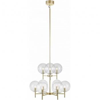 Lámpara colgante CROWN de Latón cepillado con 9 bombillas, diseño de globo de cristal transparente