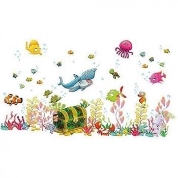 Winhappyhome Mundo Submarino Peces DIY NiñOs Pegatinas De Pared para NiñOs Dormitorio Sala De Estar Vivero Fondo Etiqueta Engomada De La DecoracióN ExtraíBle CalcomaníAs