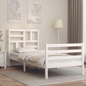 Estructura de Cama de Madera Maciza Blanca con Cabecero 100x200 cm