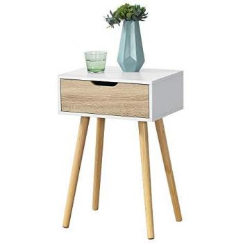 Mesa de Centro Östersund con Cajón Aglomerado 60 x 40 x 30 cm - Blanco y Roble