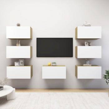 vidaXL Juego de muebles de salón 7 piezas Mueble de TV aglomerado blanco roble Sonoma 30,5x30x60 cm