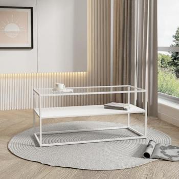 Mesa de Centro Solund Industrial con Estante de Acero y Cristal Templado 102x43x46 cm - Blanco Mate