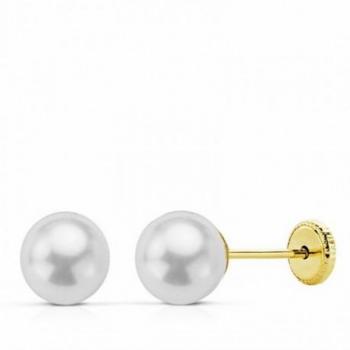 Pendientes Oro 18k Perla Sintética 6mm Niño