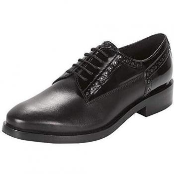 Geox Donna Brogue B, Zapatos de Cordones Derby, Negro