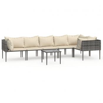 7 Piece Grey Poly Rattan Garden Lounge Set with Cushions