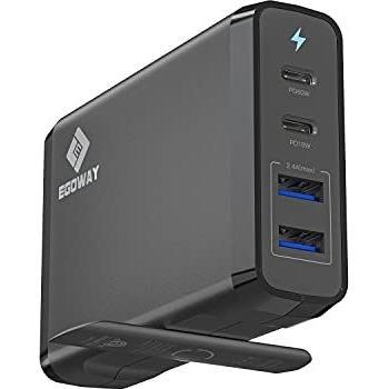 Cargador de pared USB C E EGOWAY 4 Puertos con 60W y 18W USB C PD Adaptador de Alimentación y Dos Puertos USB A - 12W