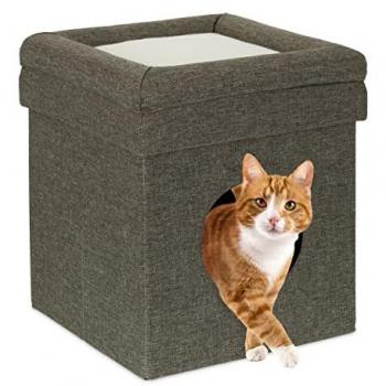 Cama Cueva Plegable para Gato y Perro con Taburete, 2 Pisos, Gris, 44 x 38 x 38 cm - Relaxdays