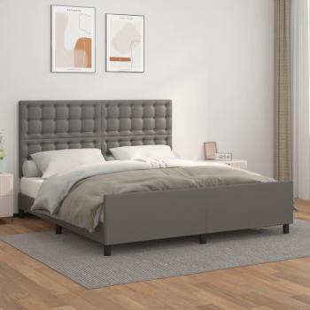 Cabecero de Cama de Piel Gris 160x200 cm con Estructura de Cuero Sintético
