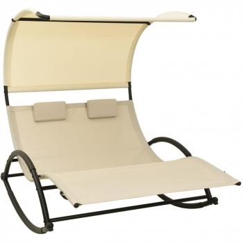 vidaXL Double Sun Lounger with Canopy Textilene Cream