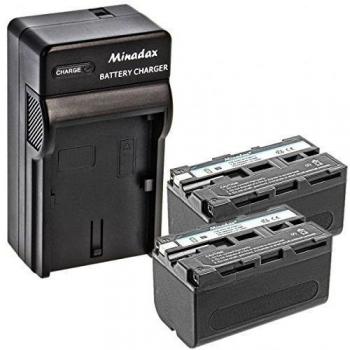 Minadax® Cargador 100% compatible para Sony NP-F750 Incluye Auto Cable de carga, base de carga intercambiables + 2 x Batería como NP-F750