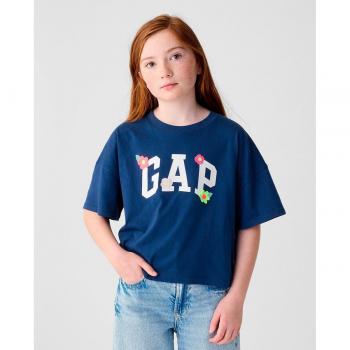 Camiseta Boxy Fit de Algodón con Logo para Niñas, Azul, Talla XXL/164-176