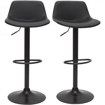 Set de 2 taburetes de cocina ajustables de poliuretano y metal negro NONIE