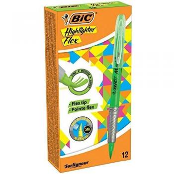 Evidenciadores Flex Bic Verde - Caja de 12 Marcadores Fluorescentes