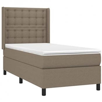 Cama Box Spring con colchón y luces LED, tela gris taupe, 90x190 cm