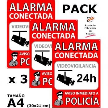 Cartel Disuasorio Interior/Exterior, Placa Disuasoria de PVC Flexible, Cartel Alarma Conectada, 30x21 cm Rojo
