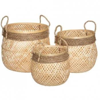 Juego de 3 cestas de bambú con asas caladas «Corde» - natural - Atmosphera créateur d'intérieur