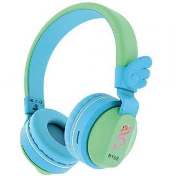 Riwbox BT05 Wings Kids Auriculares inalámbricos Bluetooth sobre la oreja 85dB/103db Control de volumen Auriculares plegables con tarjeta de Mic/TF Compatible para iPad/iPhone/PC/escuela