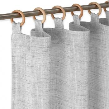 Cortina visillo semitransparente con anillas de madera 200x260 cm - gris