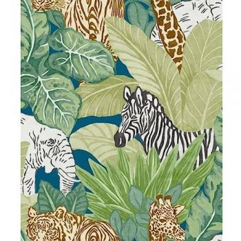 Papel de pared Good Vibes Jungle Animals verde y negro Noordwand